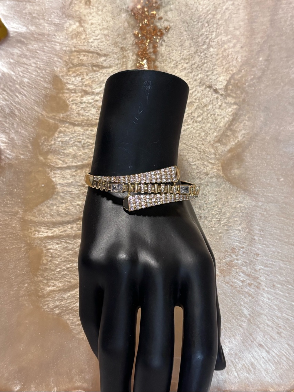 Gold Crystal Hinged Bangle Bracelet